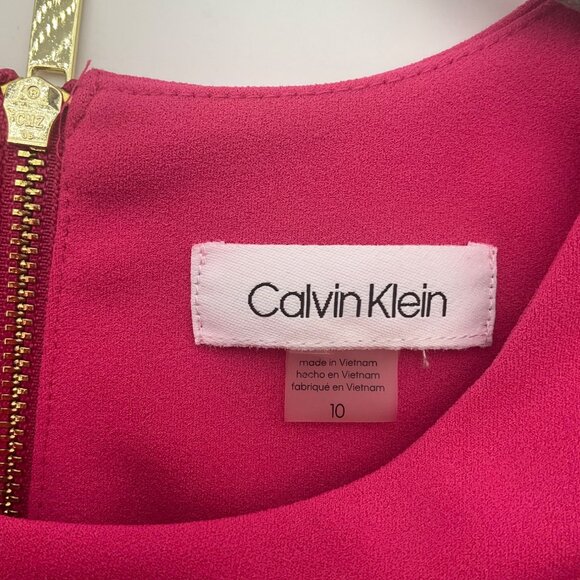 Calvin Klein 10 Fuchsia Pencil Dress Puff Sleeves Hot Pink Lady Like Business - Picture 6 of 15